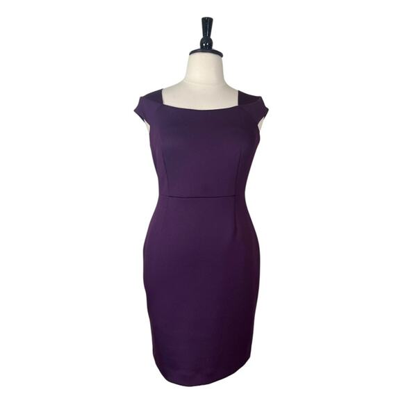 Calvin Klein Dresses & Skirts - Calvin Klein Sheath Dress Cap Sleeve Square Neck Scuba Plum Women’s Size 14